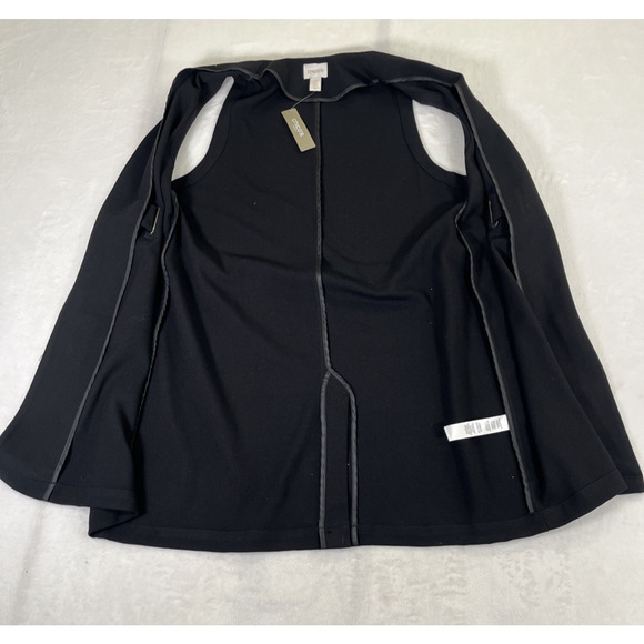 NWT Chicos Sz. 2 Crepe Vest Jacket Womens Black Longline Jacket Belted Charity - Picture 11 of 13
